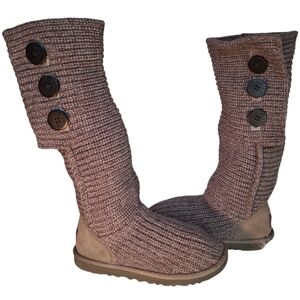 UGG Classic Cardy Gray Knit Wool Sweater Boots Women Size 7